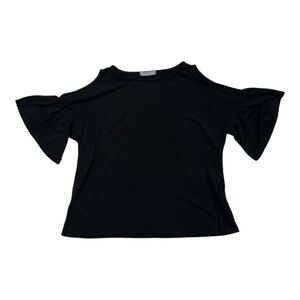 Olivia Moon Black Women's Cold Shoulder Top Flutter Sleeves - Size Medium